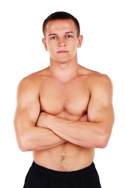 Yakışıklı kas genç adam beyaz izole