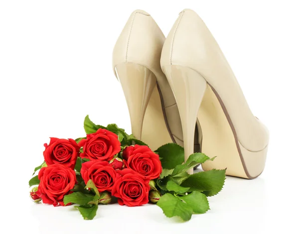 Buty piękną kobietę z kwiatami — Zdjęcie stockowe