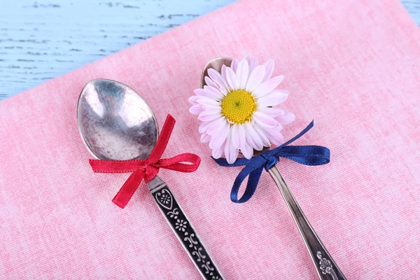 Metal spoons and chamomile — Stock Photo, Image
