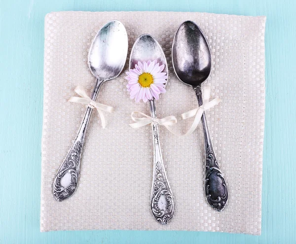 Metal spoons and camomile — Stock Photo, Image