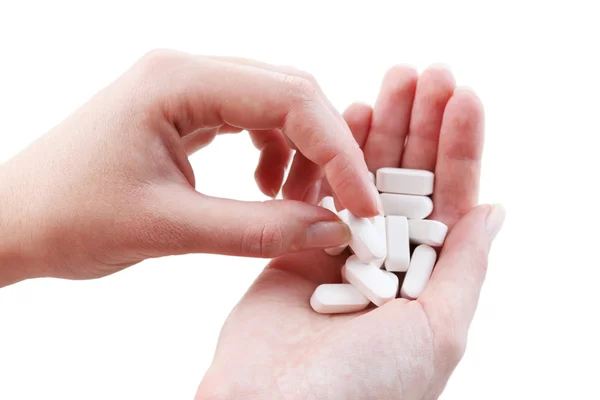 A nő kezében tablettát — Stock Fotó