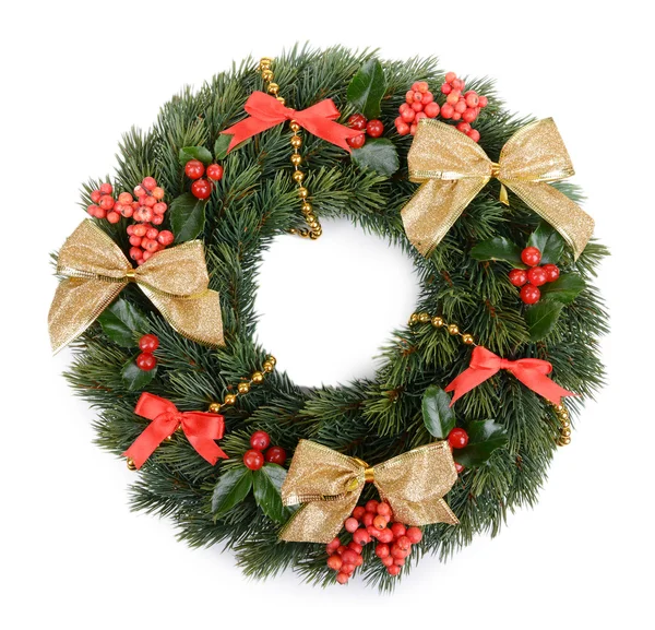 Christmas decorative wreath with leafs of mistletoe isolated on white — Stock Photo, Image