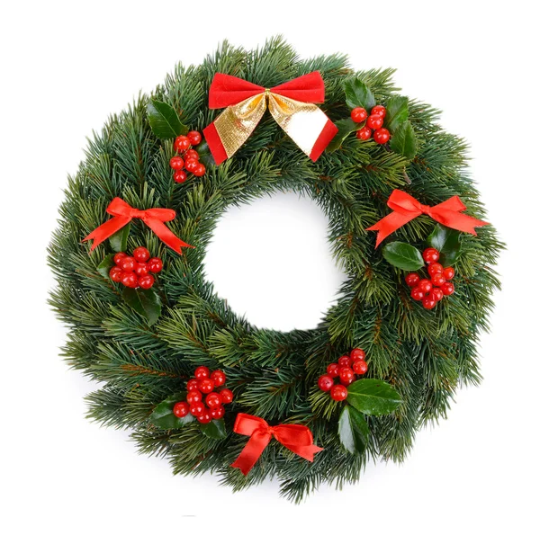 Christmas decorative wreath with leafs of mistletoe isolated on white — Stock Photo, Image