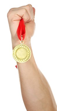 Golden medal in hand clipart