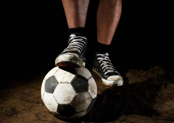 Soccer ball on ground — Stock Photo, Image