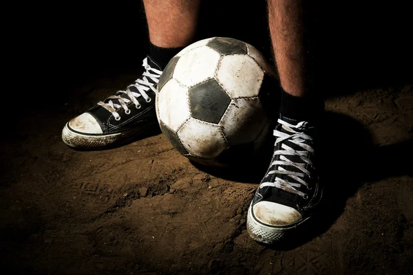 Soccer ball on ground — Stock Photo, Image