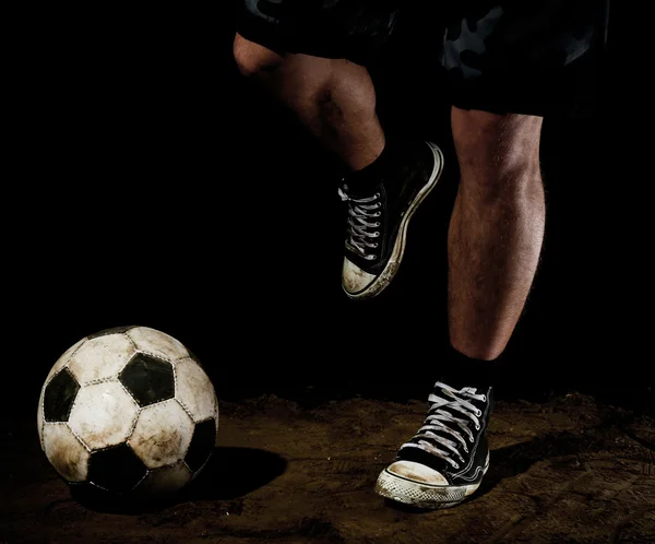 Soccer ball on ground — Stock Photo, Image
