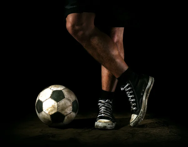 Soccer ball on ground — Stock Photo, Image