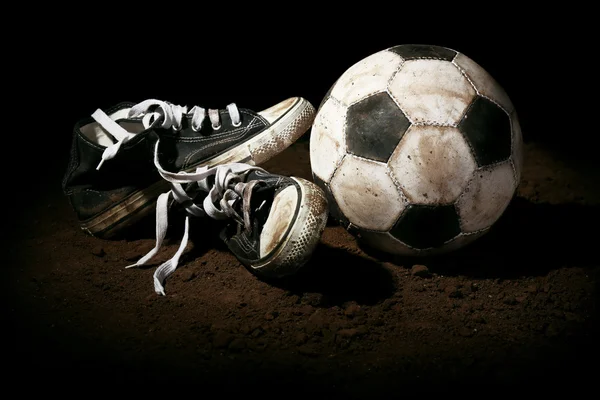 Soccer ball on ground — Stock Photo, Image