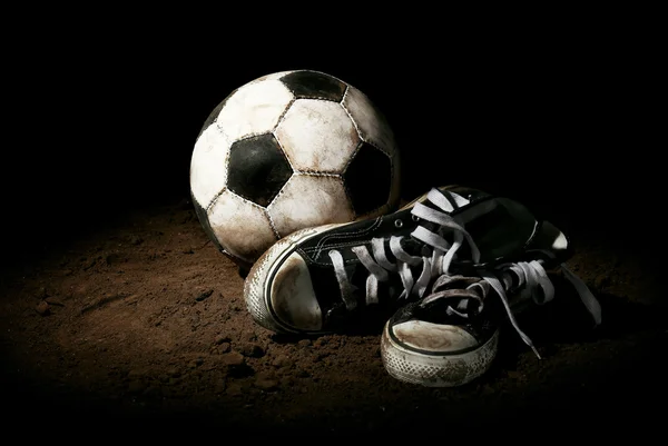 Soccer ball on ground — Stock Photo, Image