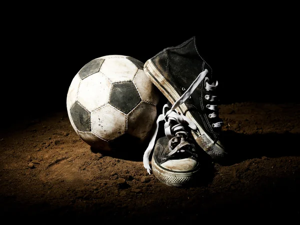 Soccer ball on ground — Stock Photo, Image