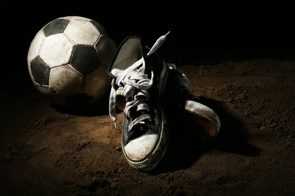 Soccer ball on ground — Stock Photo, Image