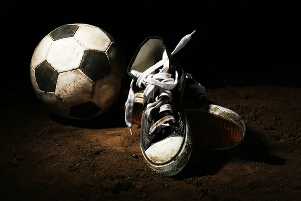 Soccer ball on ground — Stock Photo, Image