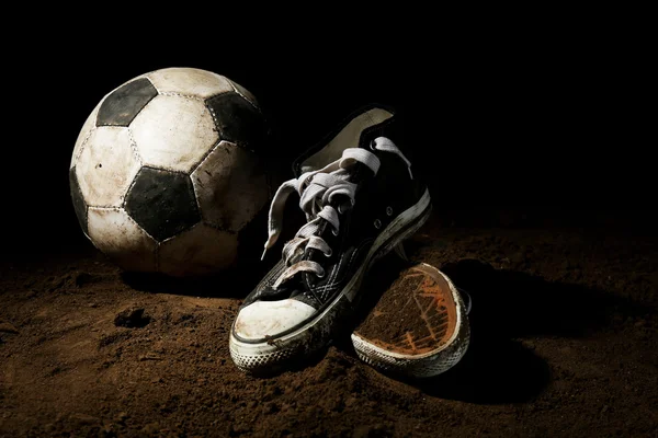 Soccer ball on ground — Stock Photo, Image