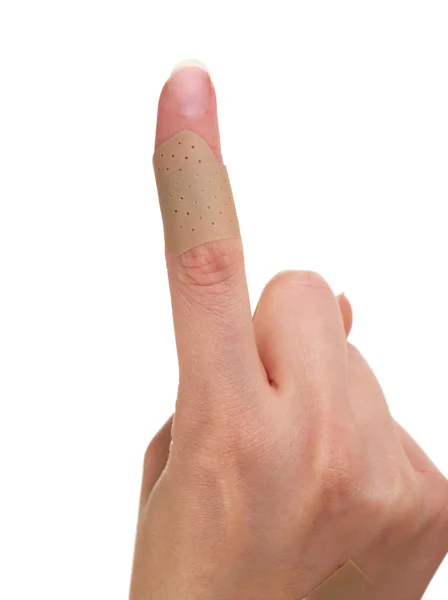 Wounded finger with plaster — Stock Photo, Image