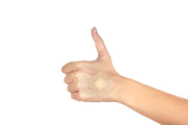 Wounded finger with plaster — Stock Photo, Image