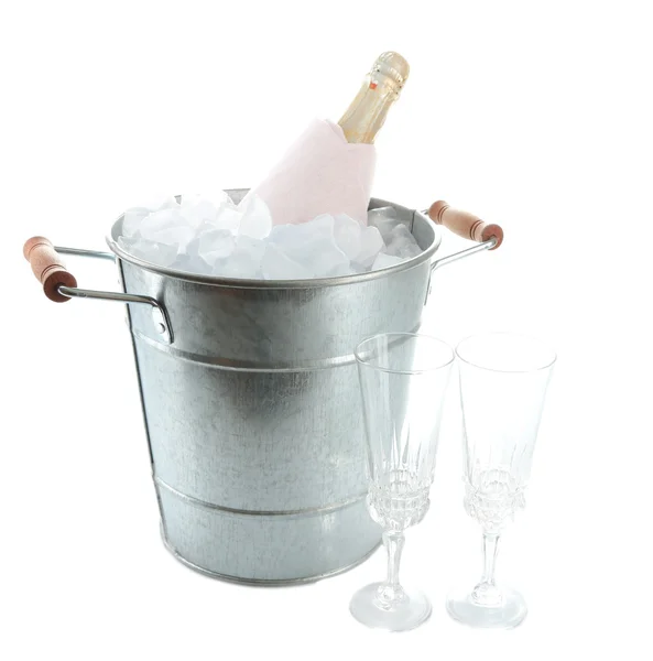 Bottle of champagne in bucket — Stock Photo, Image