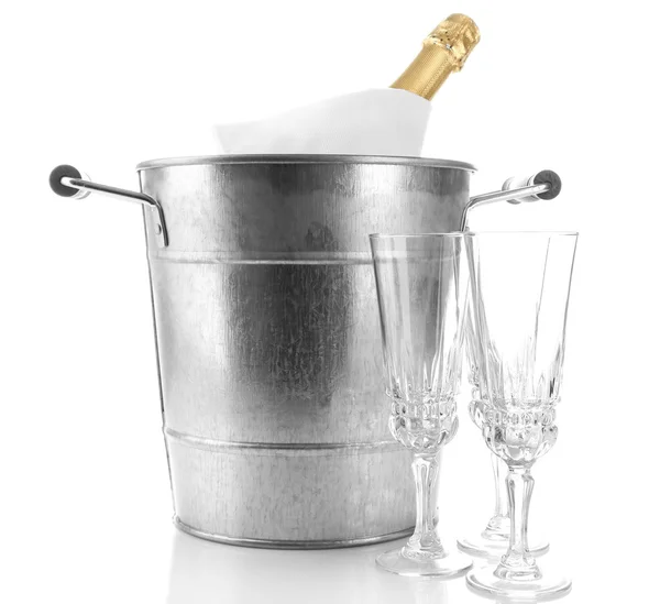 Bottle of champagne in bucket — Stock Photo, Image