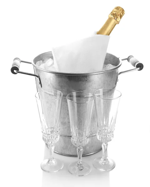 Bottle of champagne in bucket — Stock Photo, Image