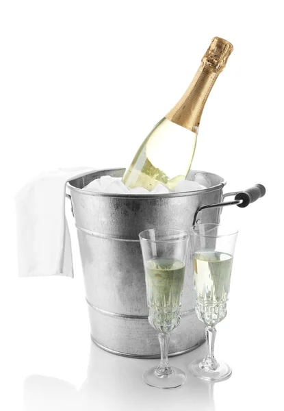 Bottle of champagne in bucket — Stock Photo, Image