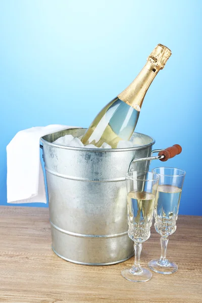 Bottle of champagne in bucket — Stock Photo, Image