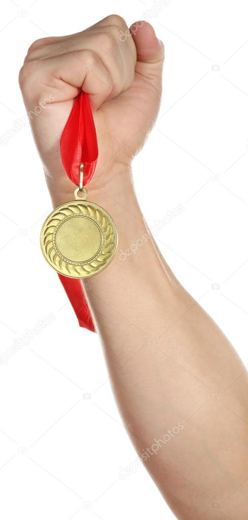 Golden medal in hand