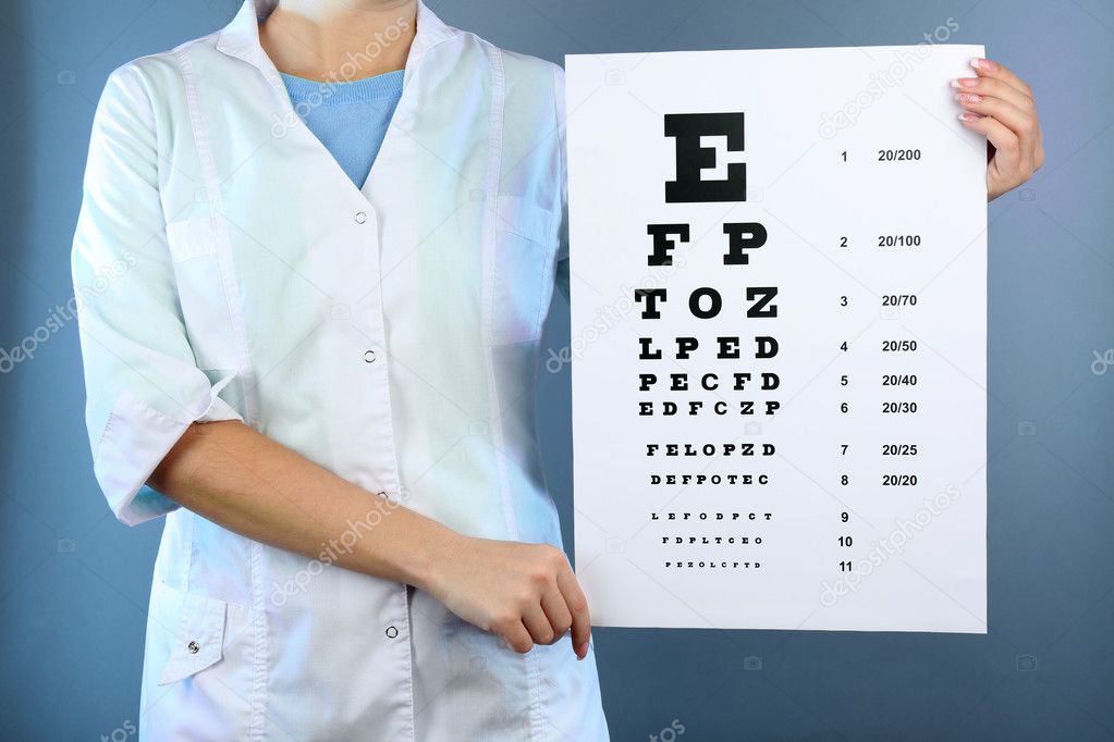 Woman with eye chart