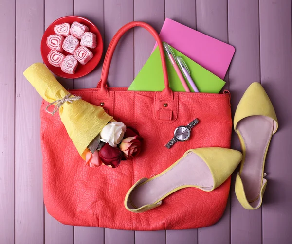 Women bag stuff — Stock Photo, Image