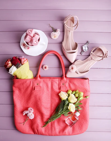 Women bag stuff — Stock Photo, Image