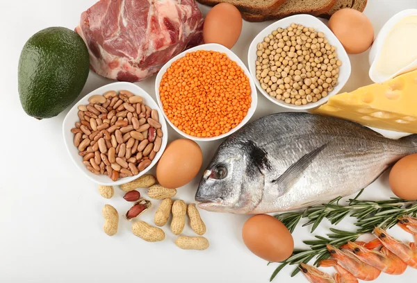 Alimentos ricos em proteínas close-up — Fotografia de Stock