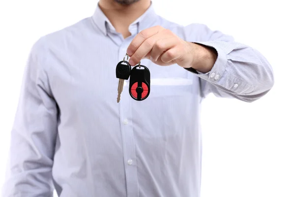 Podnikatel drží klíč od auta — Stock fotografie