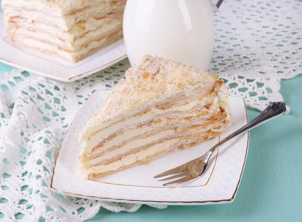 Napoleon cake on plate — Stock Photo, Image