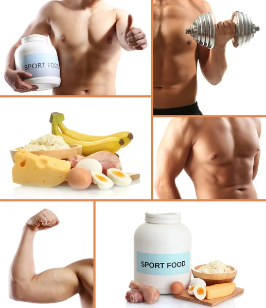 Collage van sporters en sport voeding — Stockfoto