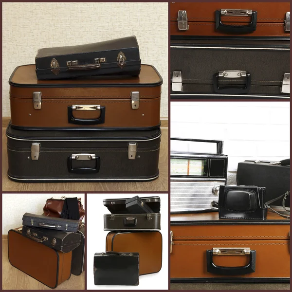 Koláž z retro cestovní kufry — Stock fotografie