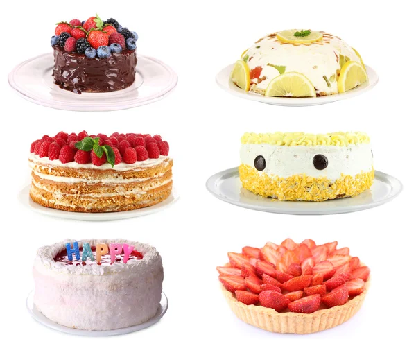 Collage of tasty cakes, isolated on white — Stock Photo, Image