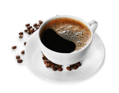 Beyaz üzerine izole edilmiş bir fincan kahve.