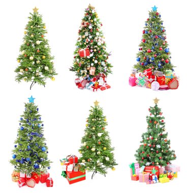 Noel ağaçları ile hediyeler kolaj