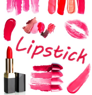 Farklı Rujlar izole beyaz kolaj