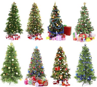 Noel ağaçları ile hediyeler kolaj