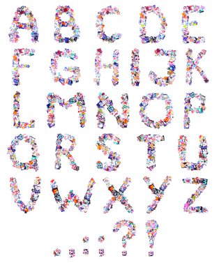 beyaz izole renkli gazete alfabesi