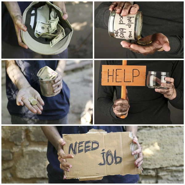 Armutskonzept. Obdachlose Männer bitten um Hilfe — Stockfoto