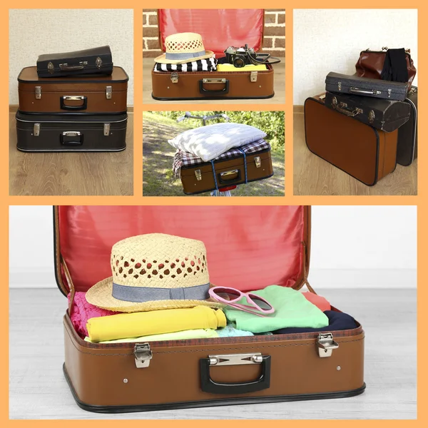 レトロな旅行スーツケースのコラージュ — ストック写真