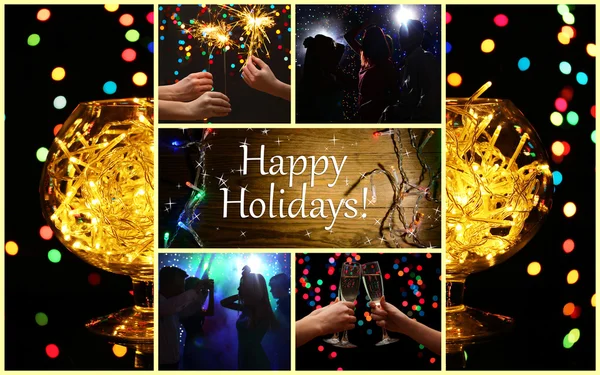 Collage Navidad Con Luces Colores Garldnds — Foto de Stock