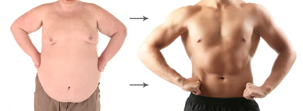 Health and fitness concept. Before and after weight loss by man. — Stock Photo, Image