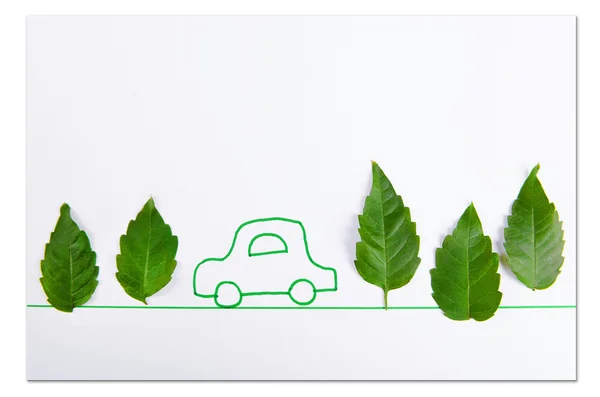 Zelené listy s malované auto izolovaných na bílém — Stock fotografie
