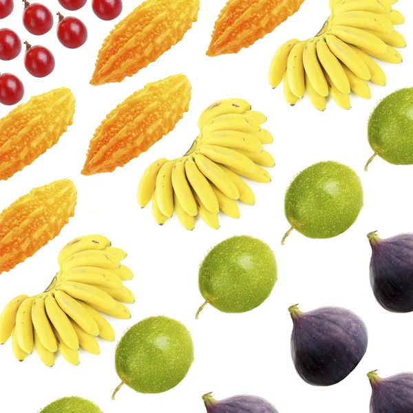 Collage van exotisch fruit geïsoleerd op wit — Stockfoto