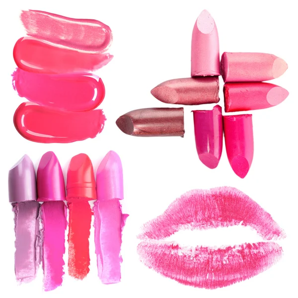 Collage de diferentes lápices labiales — Foto de Stock