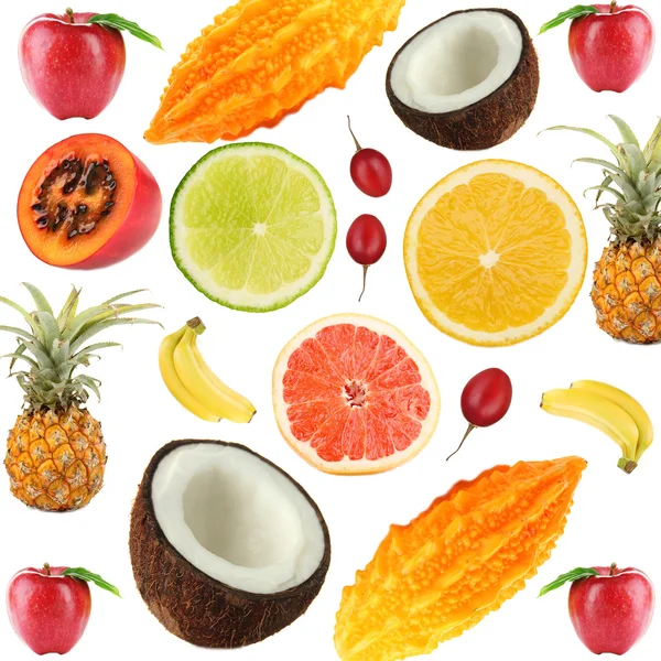 Collage de fruits exotiques isolés sur du blanc — Photo