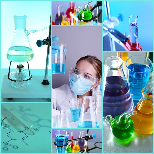 Il concetto di chimica. Collage di laboratorio — Foto Stock