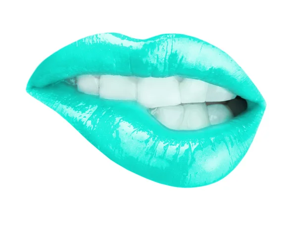 Turquoise Female lips — Stock Photo, Image